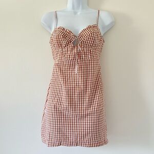 Urban Outfitters Brown Gingham Mini Dress